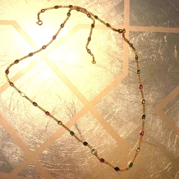 18KT Y/G Amethyst, Garnet, Citrine, Peridot and Blue Topaz 20" Chain - Picture 1 of 6